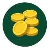 Flat vector icon of three gold coins on a solid dark-green circular background, representing additional supported cryptocurrencies.