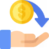 A hand receiving a coin with a dollar sign, representing cashback