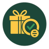 Icon showing a gift box and a checkmark badge, representing fair welcome bonuses.