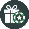 Casino bonus icon with gift box and poker chip.