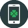 Mobile casino icon with smartphone displaying a four-leaf clover.