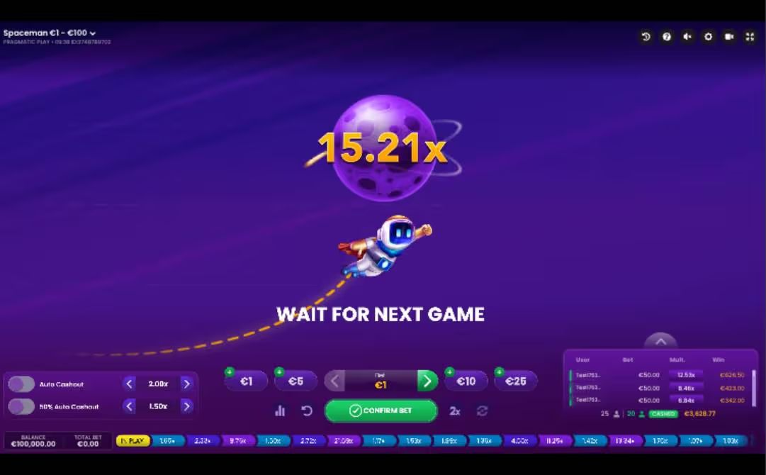 Spaceman crash game screenshot