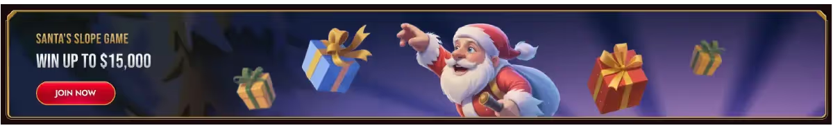 Christmas Casino promotions, image of Santa giving gifts and showing Slope game joining button