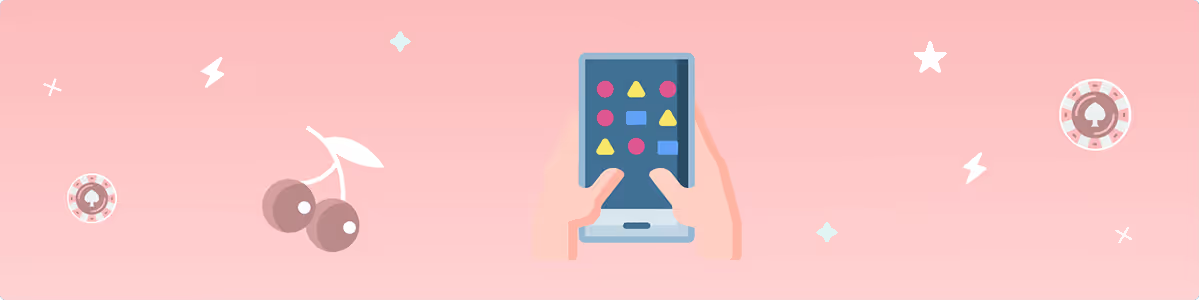 Hands holding a smartphone with a slot machine interface