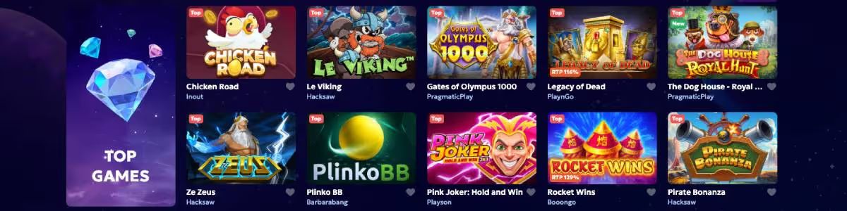 Winarius top casino games screenshot