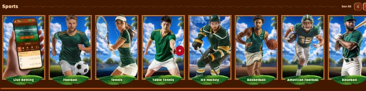 Tiki Casino review, image showing a list of sports for live betting