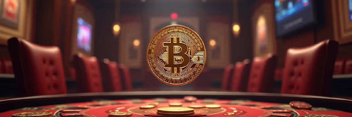 crypto casino with a bitcoin floating in the middl 91406