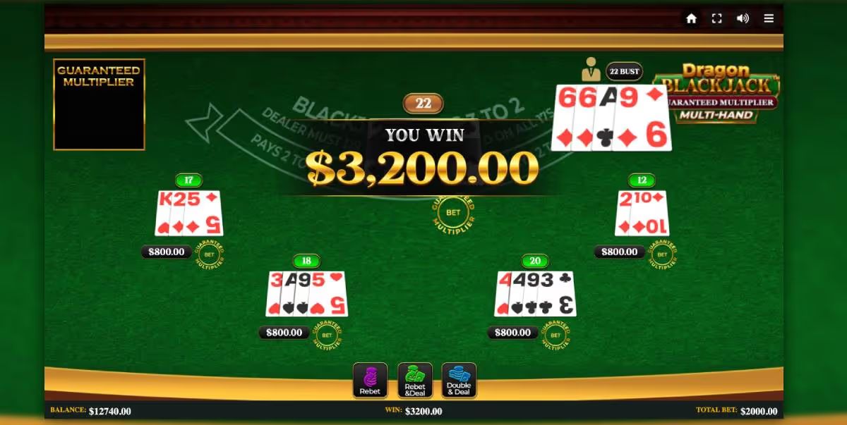 Dragon Blackjack Guaranteed Multiplier Multihand screenshot