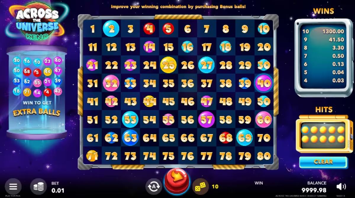 Across the Universe Keno Screenshot