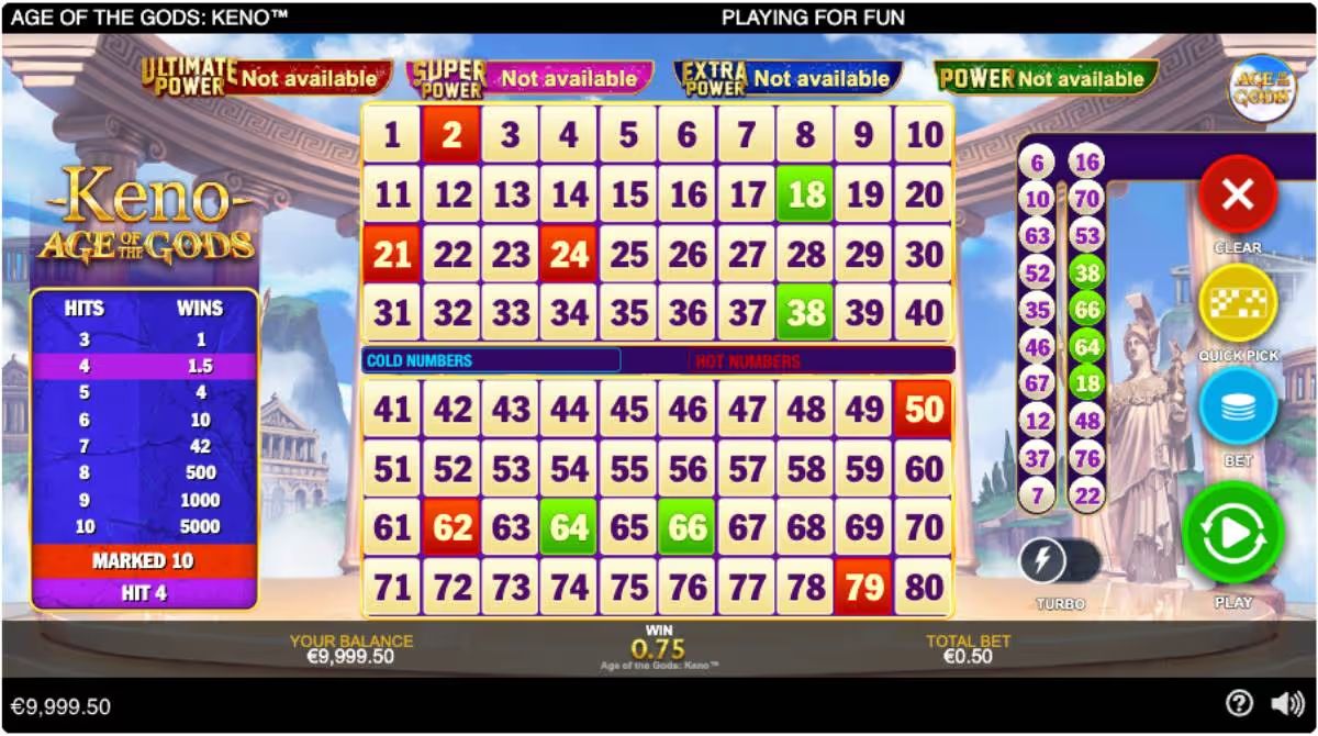 Age of the Gods Keno screenshot