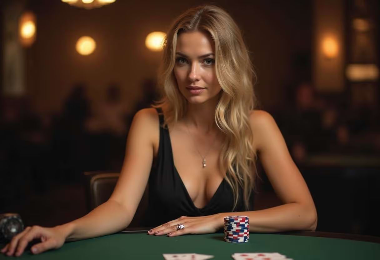 blond woman playing poker 14686