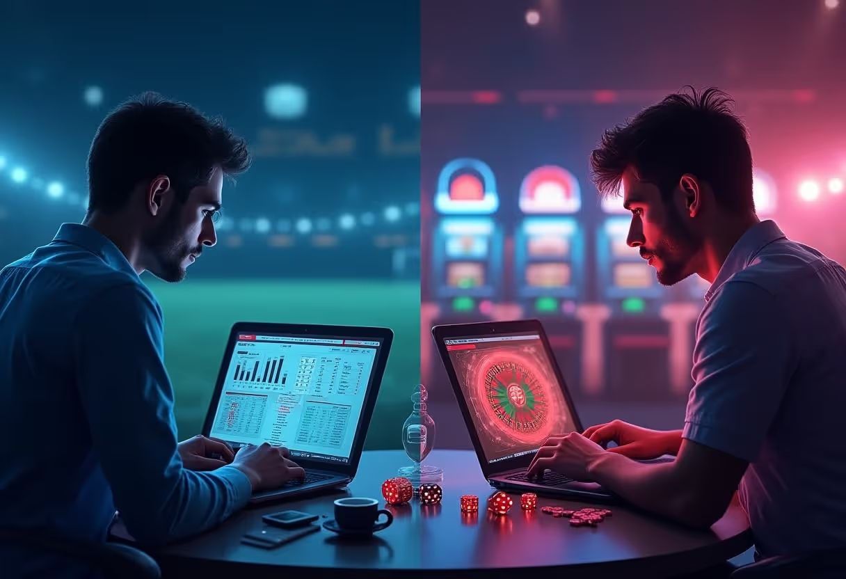 Two computers comparing casino gambling vs betting