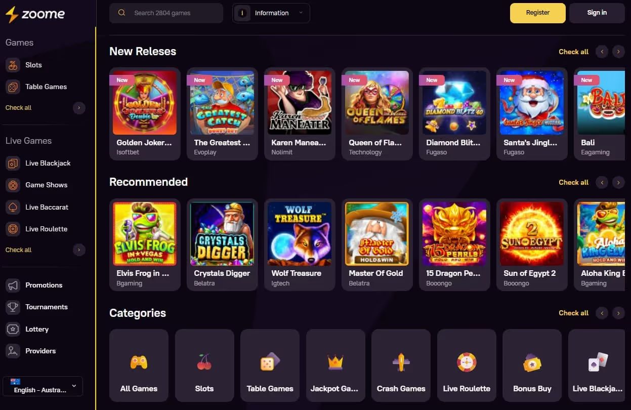 zoome casino online games