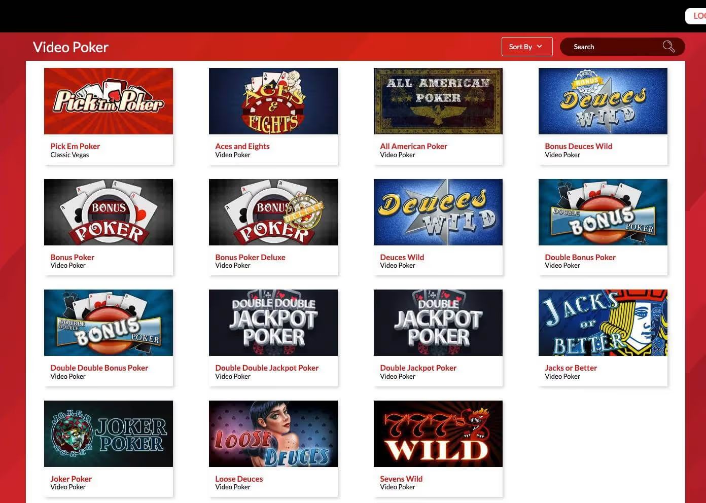 Ruby Slots Casino video poker games screenshot