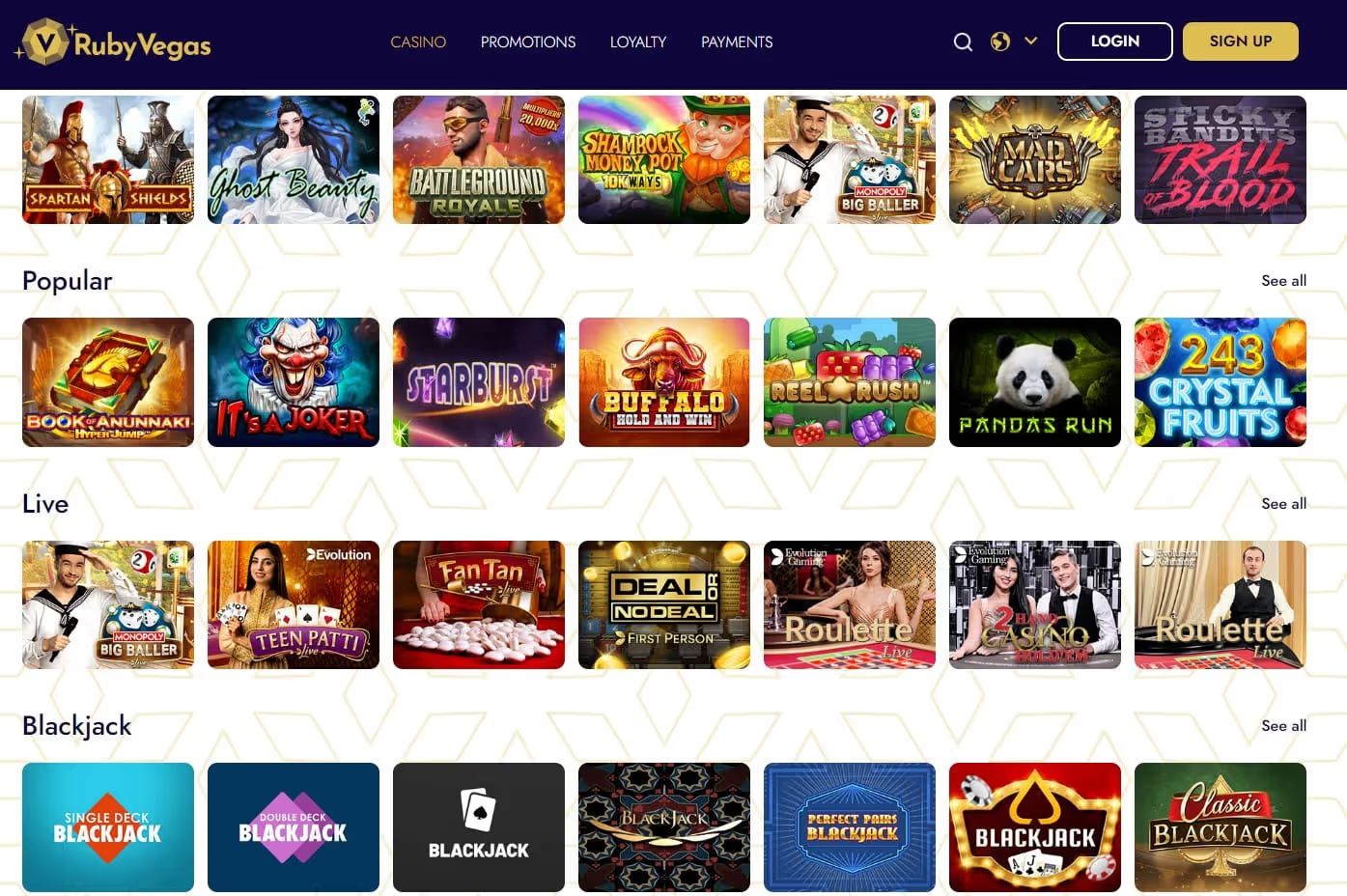 ruby vegas casino games