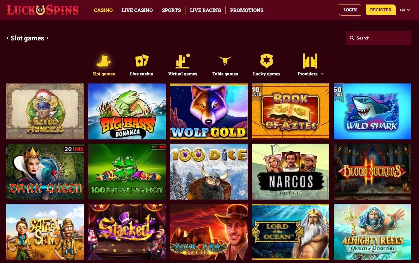 luck of spins online casino games