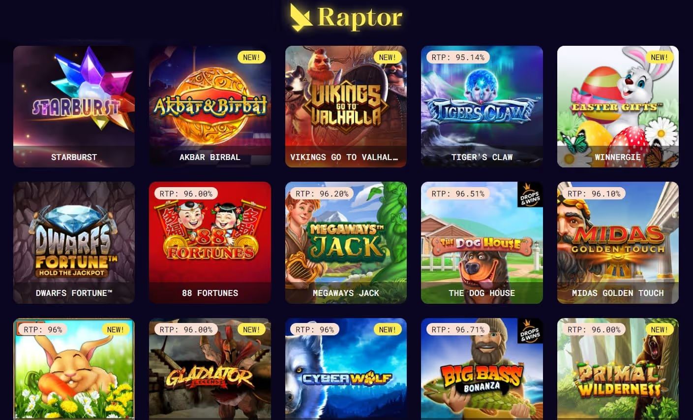 raptor casino games