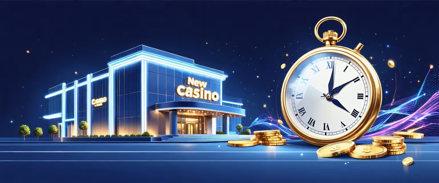 Illustration of a casino building with a stopwatch and flying coins, symbolizing common mistakes beginners make