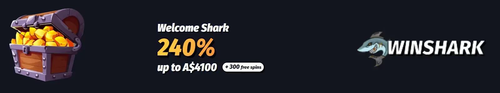 Winshark Casino Welcome Bonus: 240% up to A$4100+300 free spins