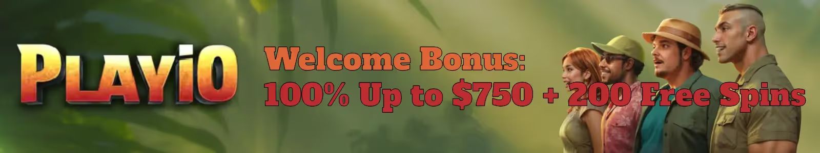 Playio casino Welcome Package 100% match bonus plus 200 Free Spins