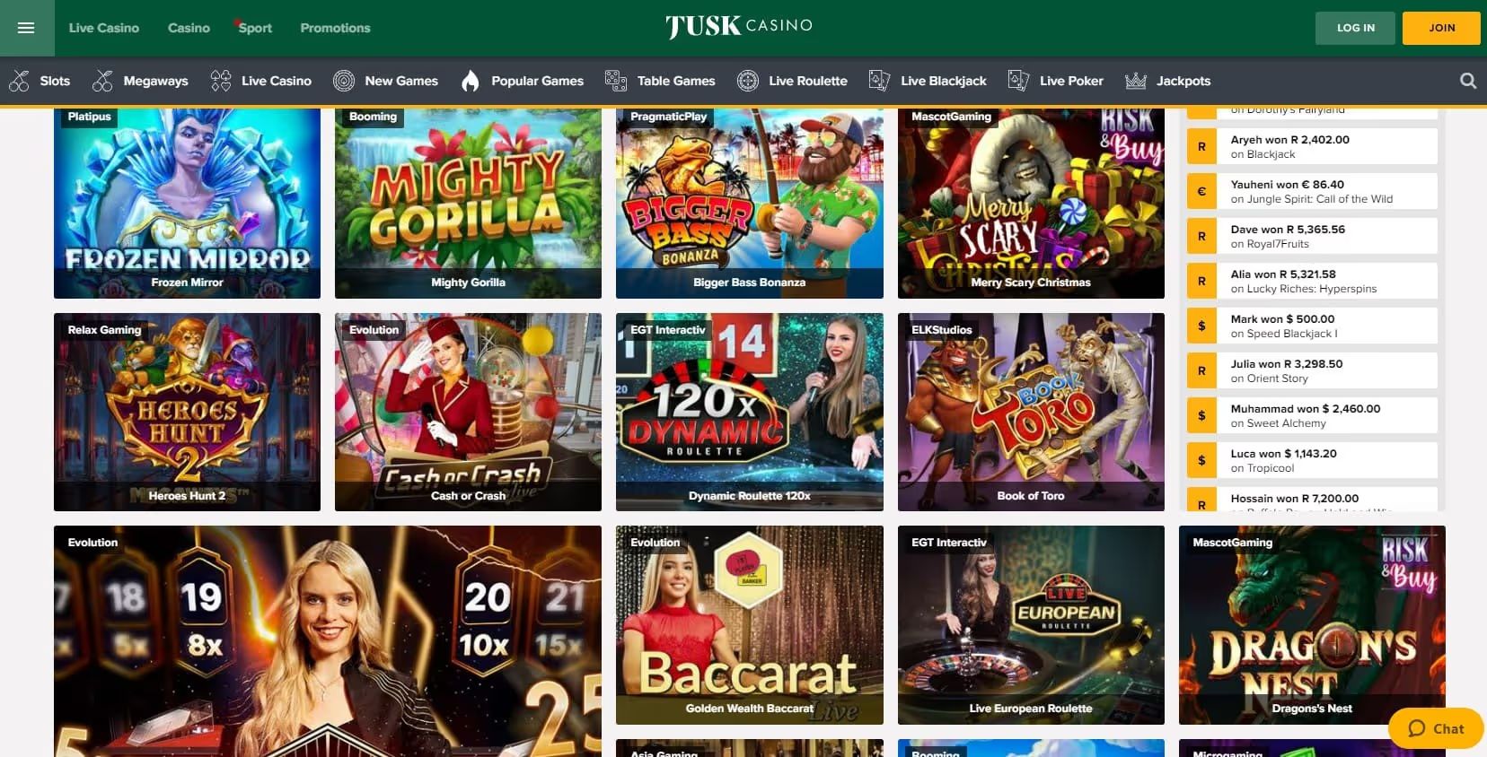 tusk casino games