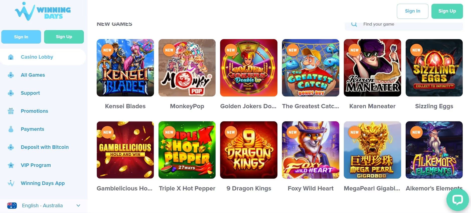 winning days casino games