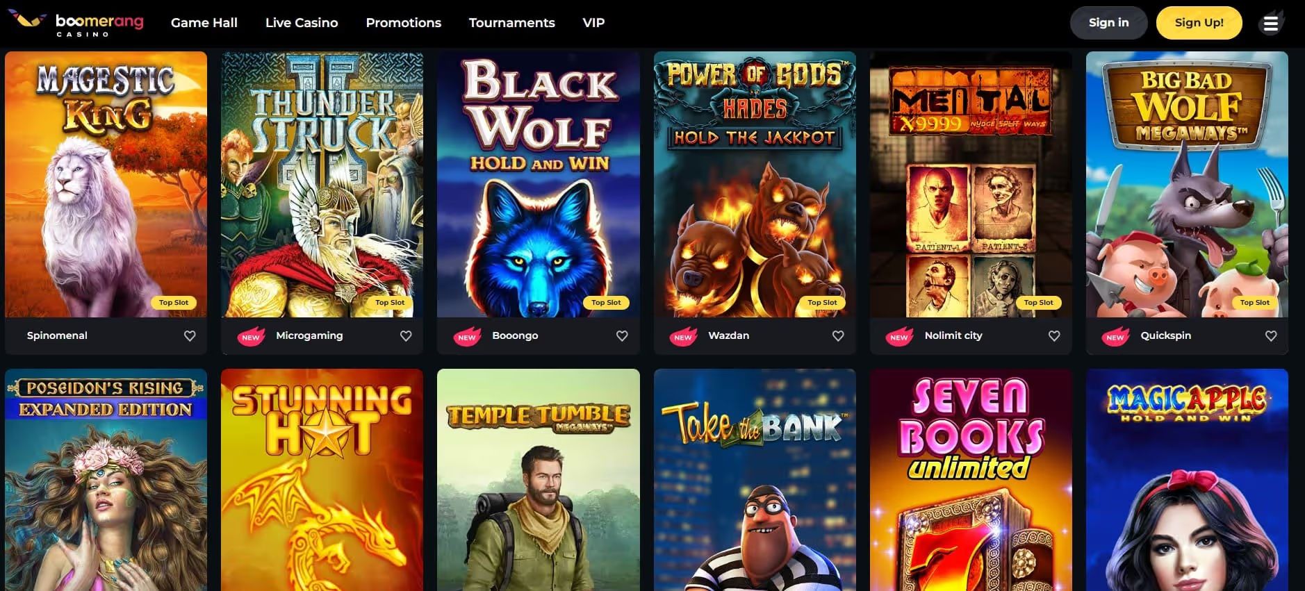 boomerang0casino games