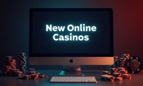 Computer screen with text. that says New Online Casinos