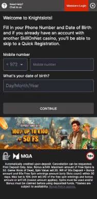 Knightslots Casino registration screenshot