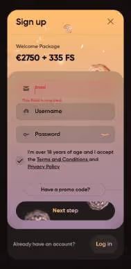 Ludios Casino signup screenshot