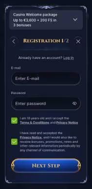 Cazeus Casino registration screenshot