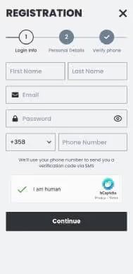 GQbet Casino registration screenshot