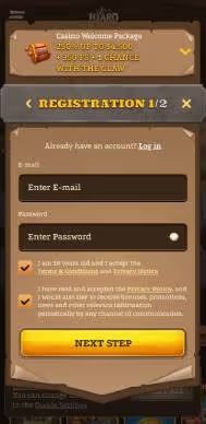 Lizaro Casino registration screenshot