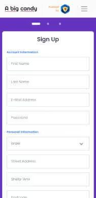 A Big Candy Casino registration screenshot