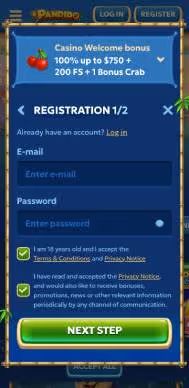 Pandido Casino registration screenshot