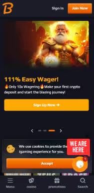 BlazeSpins Casino screenshot of mobile casino promotion
