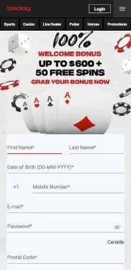 Bodog Casino signup screenshot