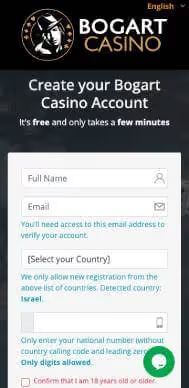 Bogart Casino screenshot signup