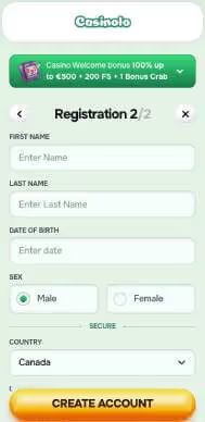 Casinolo Casino registration screenshot