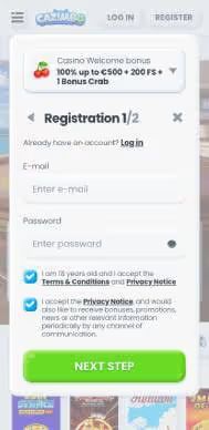 Cazimbo Casino registration screenshot