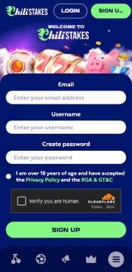 Chillestakes Casino signup screenshot