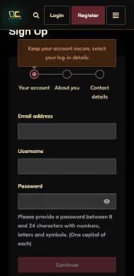 Decode Casino registration screenshot