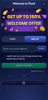 flush casino signup screenshot