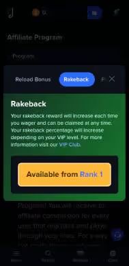 Jacks Club Casino rakeback screenshot