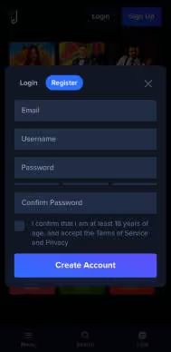 Jacks Club Casino sign up screenshot