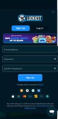 Luckiest Casino sign up screenshot