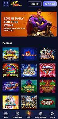 LuckyStake Casino lobby mobile screenshot