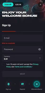 N1 Casino sign up screenshot