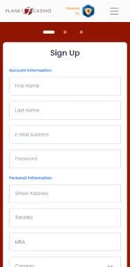 Planet7 Casino registration screenshot