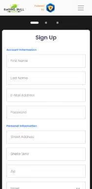 Raging Bull Casino registration screenshot